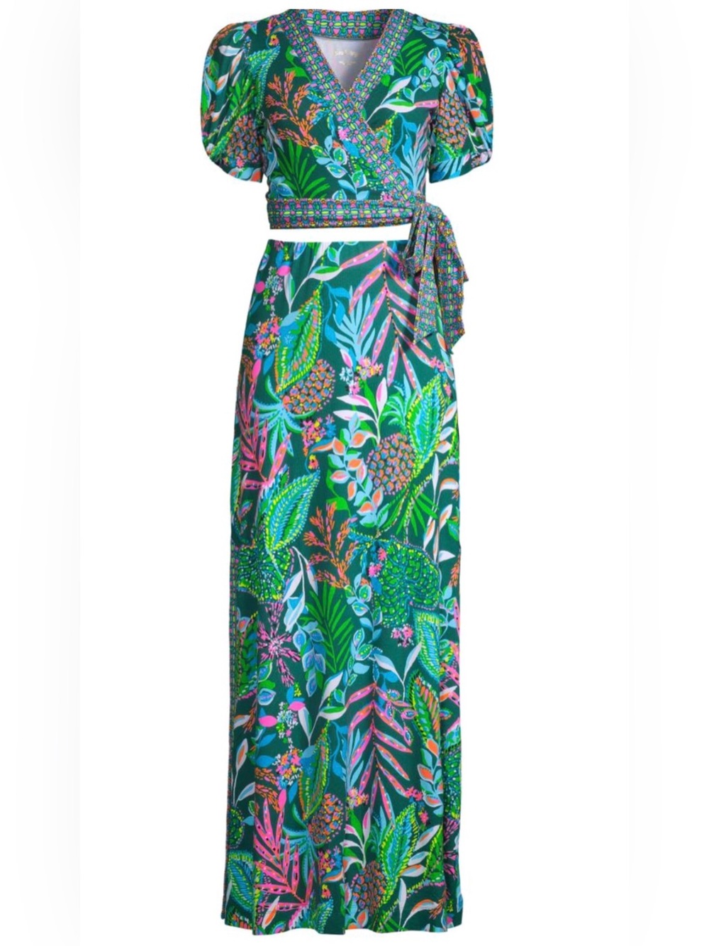 Lilly Pulitzer Sailynn Maxi Set Crop Top Skirt Sunshine JUNGLE Green Large - Picture 2 of 9